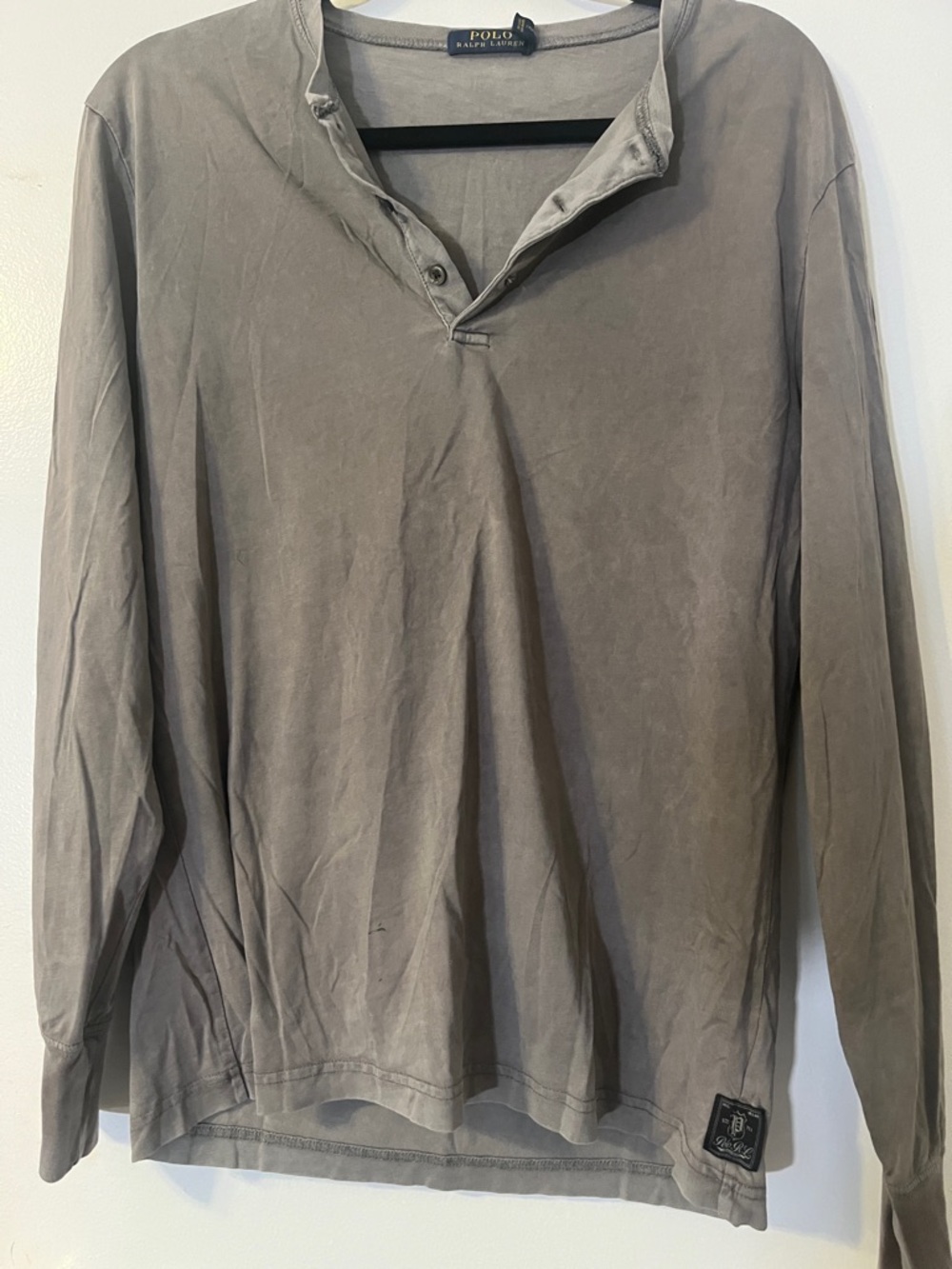 Polo by Ralph Lauren Long Sleeve Henley in Washed Gray-Brown